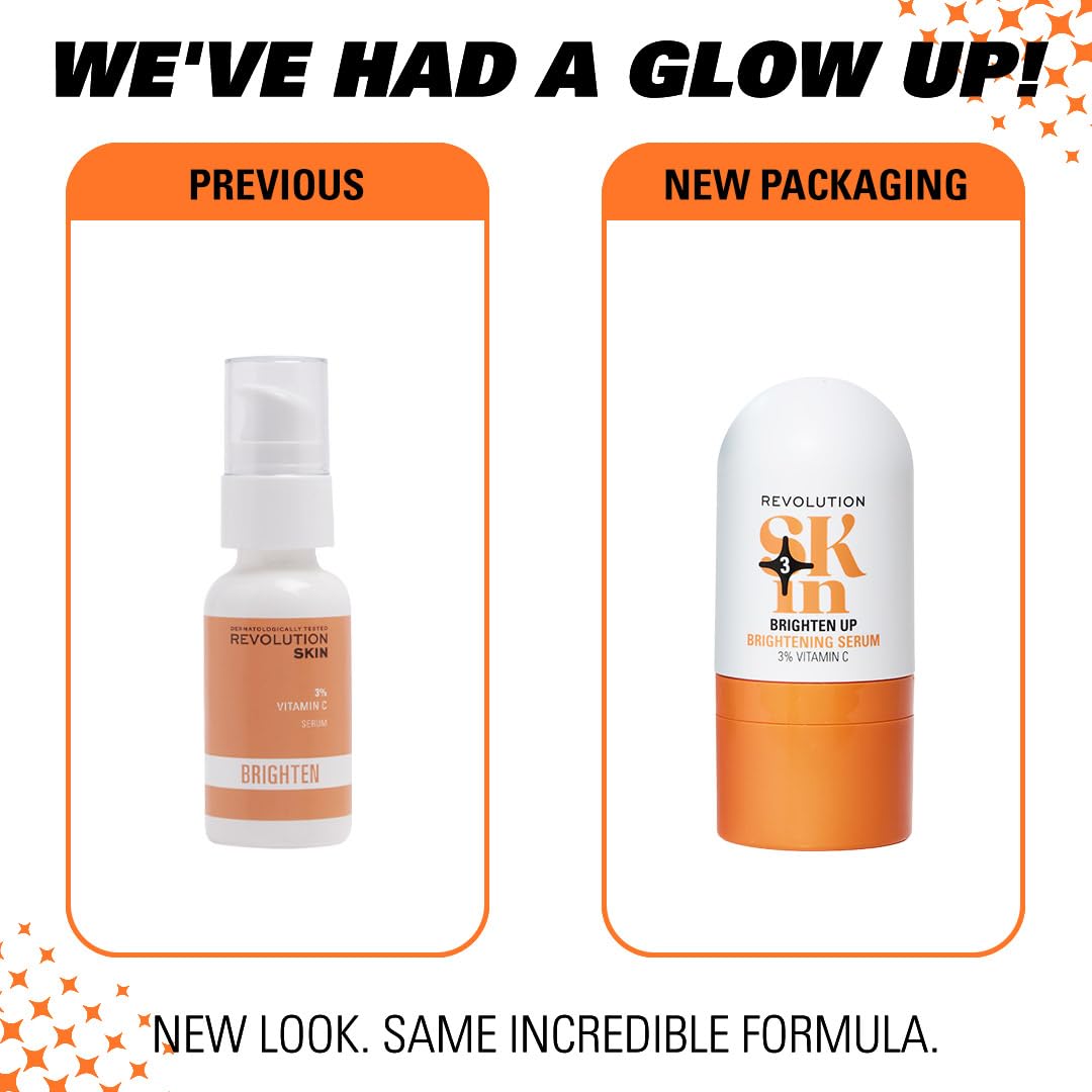 Revolution Skin, Brighten Up 3% Vitamin C Brightening Face Serum, Helps Even Skin Tone with Vitamin C, Vegan & Cruelty-Free, 1.01 fl oz