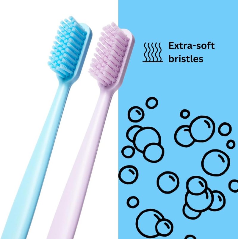 Extra Soft Toothbrush Pack of 2 | 100% Recycled Handles - Gentle on Sensitive Teeth & Gums