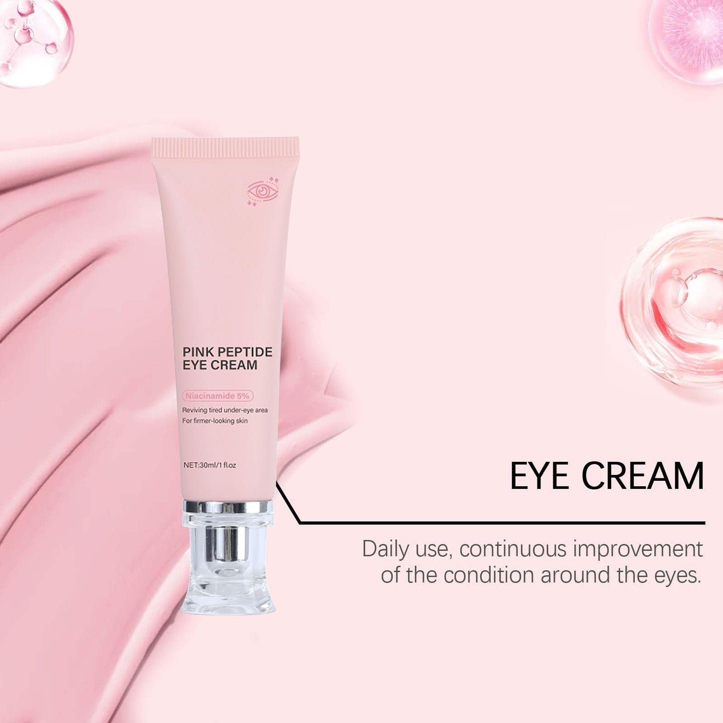PDRN Pink Peptide Eye Serum Cream, Hydrating & Firming Eye Cream for Dark Circles, Anti-Aging Treatment Reduces Fine Lines, Uneven Skin Tone, Soothing Pink Moisturizer with Peptides, 1.01fl.oz (3)