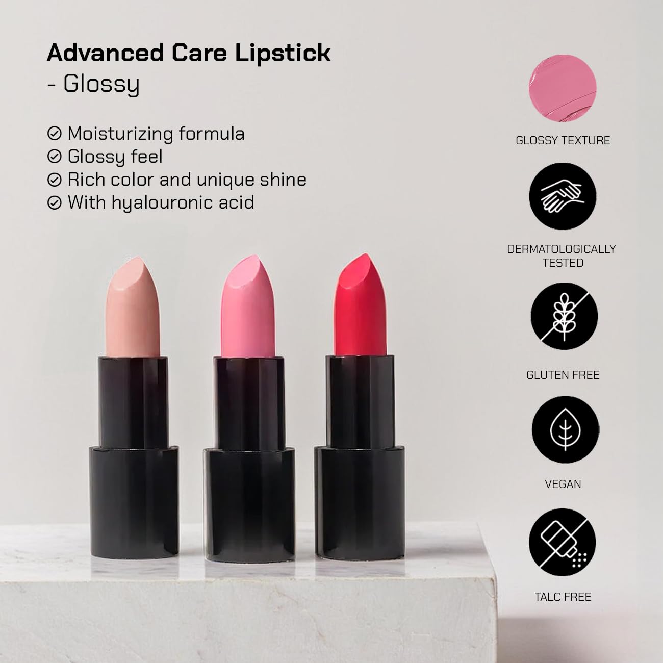 Radiant Professional Glossy Lipstick for Women – Long Lasting, Hydrating Lipstick with Hyaluronic Acid & Natural Polysaccharide, Advanced Care & Moisturising Lip Stick for Women, GL103 LIGHT PINK