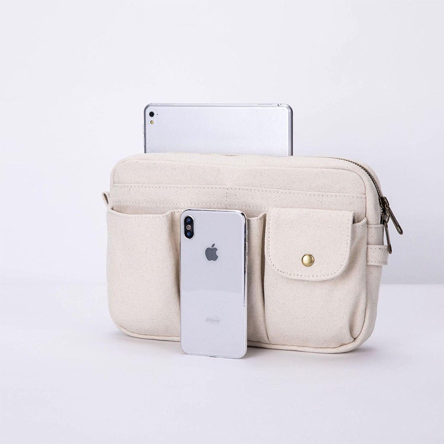 Cosmetic Storage Bag - Cute Travel Makeup Organizer | Pure Cotton Canvas, Zip-Up Design, Hanging Option