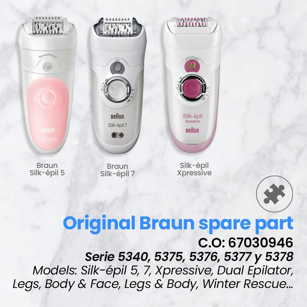 Braun Replacement Hair Removal Head 67030946 Compatible with Braun Silkepil 7 Xpressive Pro and Braun Silk Epil 5, White