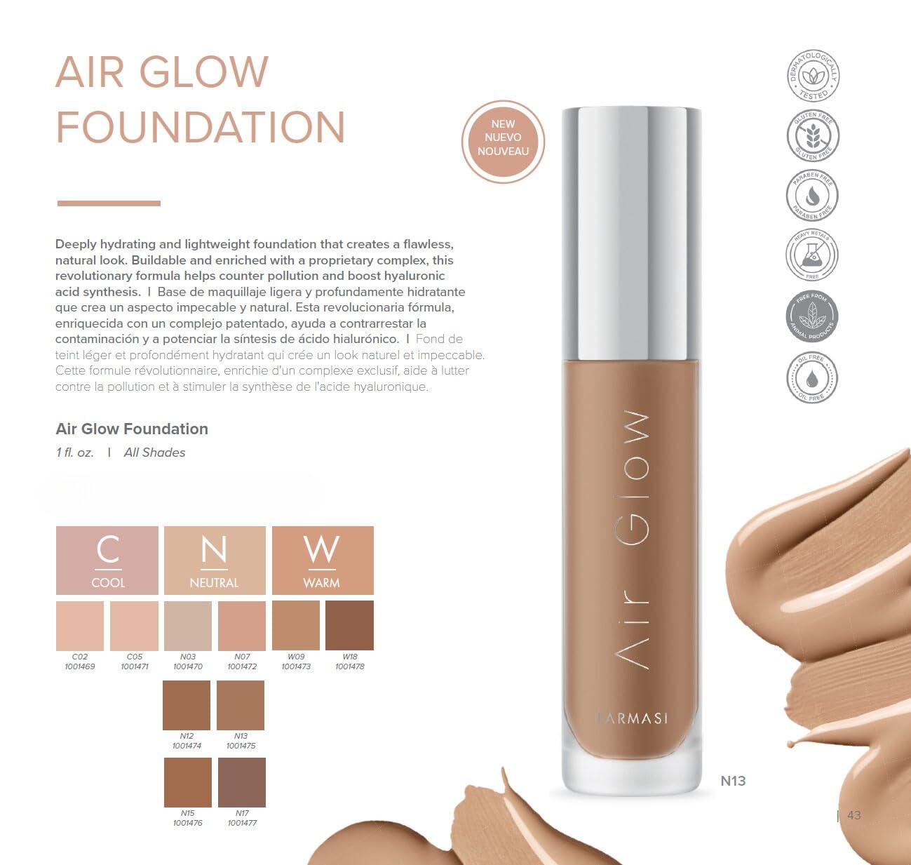 FARMASi Air Glow Foundation – Lightweight Liquid Formula with Hyaluronic Acid for Dewy, Natural-Looking Radiance – Buildable Coverage, Non-Comedogenic, 1 fl oz, C02