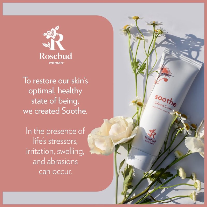 Rosebud Woman Soothe Calming Cream with Arnica & Chamomile, Soothing Cream for Itch & Irritation Relief, Sensitive Skin Moisturzer, Full Body & Intimate Safe, Dermatologist Reviewed, 2.7 Fl Oz