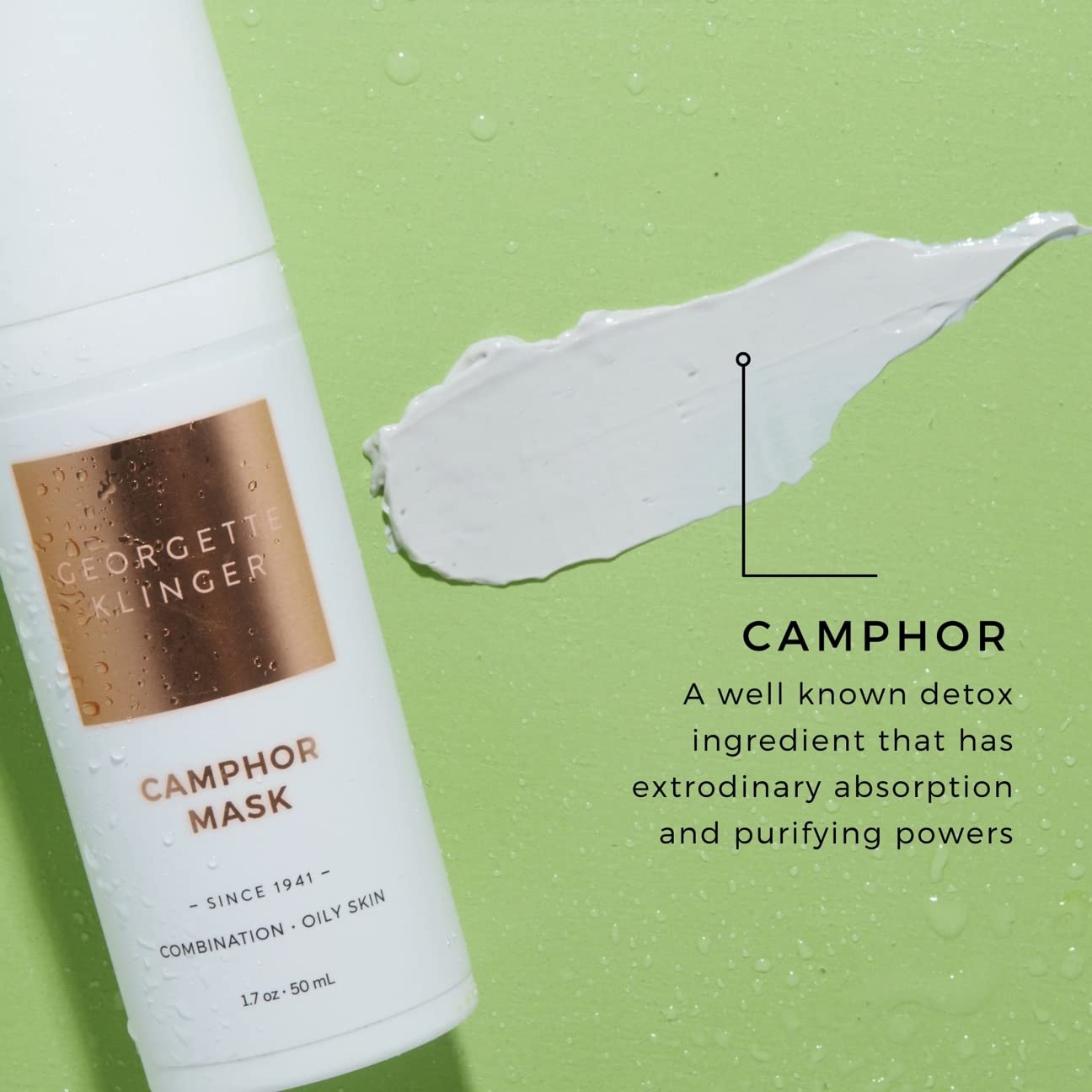 Georgette Klinger Camphor Mask - Mineral-Rich Clay Mask with Menthol & Vitamin E: Detoxify, Exfoliate, and Improve Skin Tone while Absorbing Excess Oil, and Clearing Clogged Pores - 1.7 oz