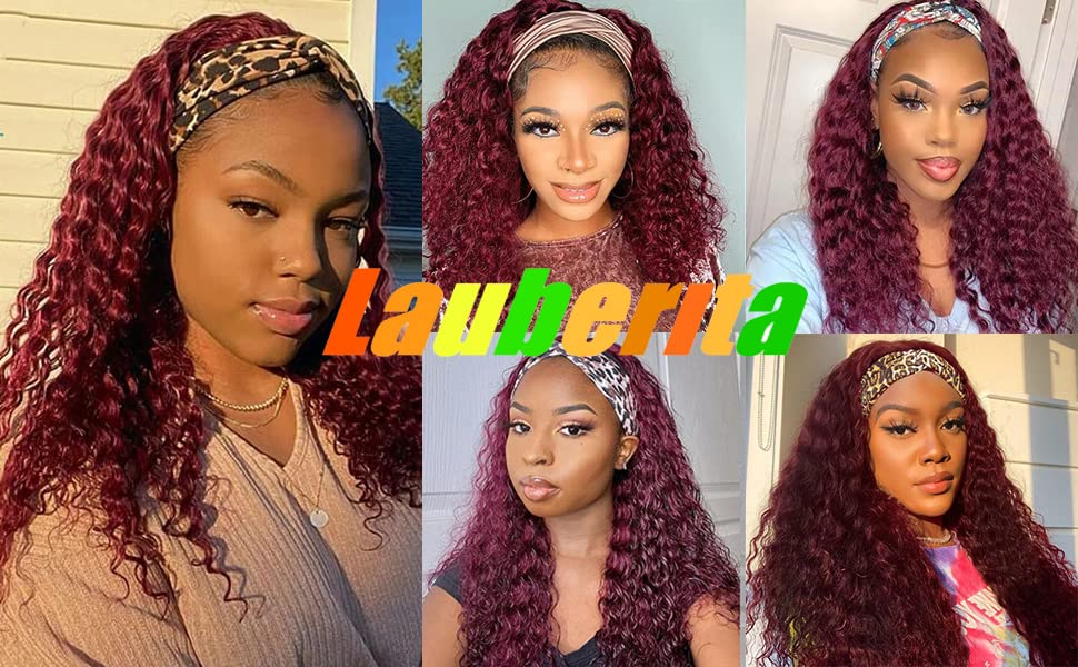Headband Wig - 99J Burgundy Deep Wave | 10 Inch 180% Density Human Hair Wig