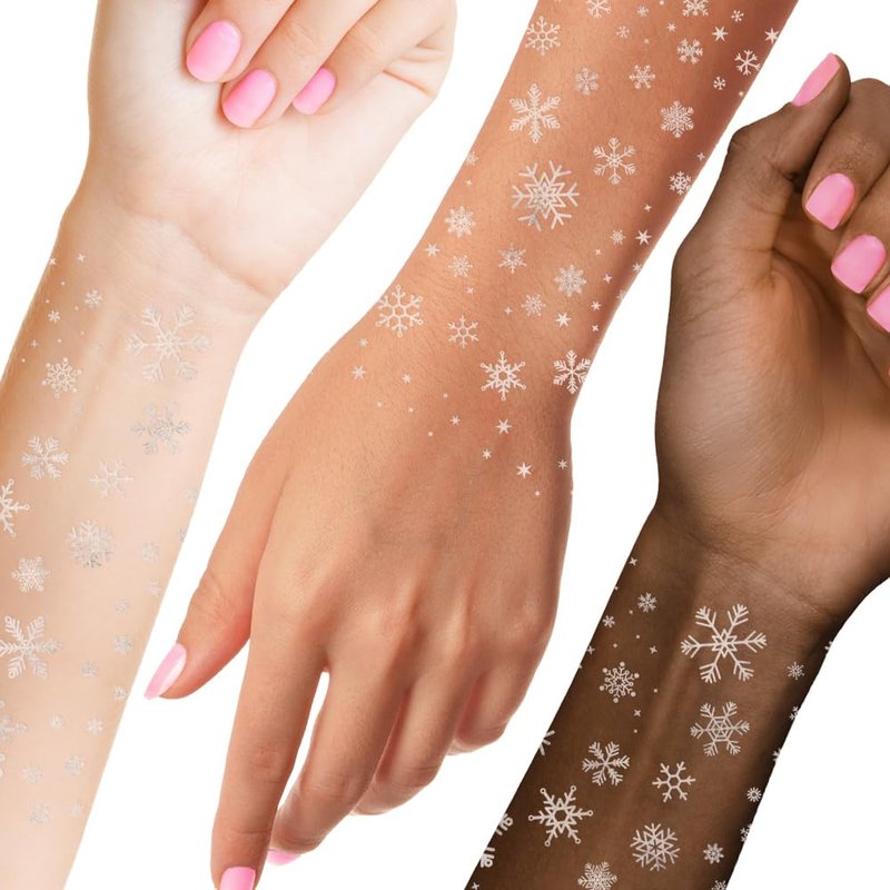 Flash Tattoos Winter Frost Metallic Temporary tattoos-2 sheet mini pack | Includes over 36 premium silver foil snowflake tattoos | snowflake glitter, snowflake sticker, Frozen party favor
