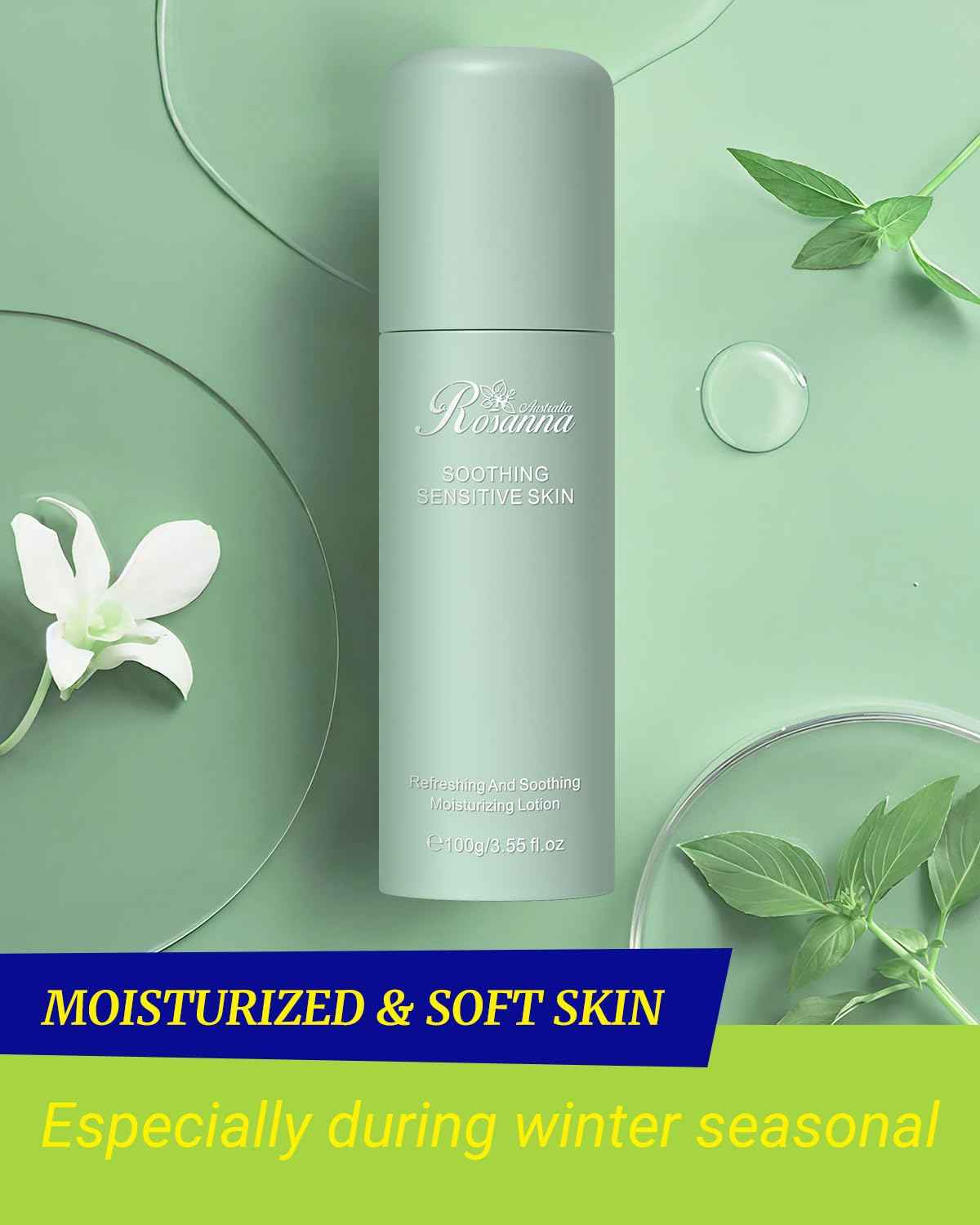 larosanna Soothing Moisturizing Lotion for Sensitive Skin Made in Australia,Skin Care Ideal for Redness and Dryness Relief,Face Moisturizer for Women with Gentian Root Extract,3.55 fl oz