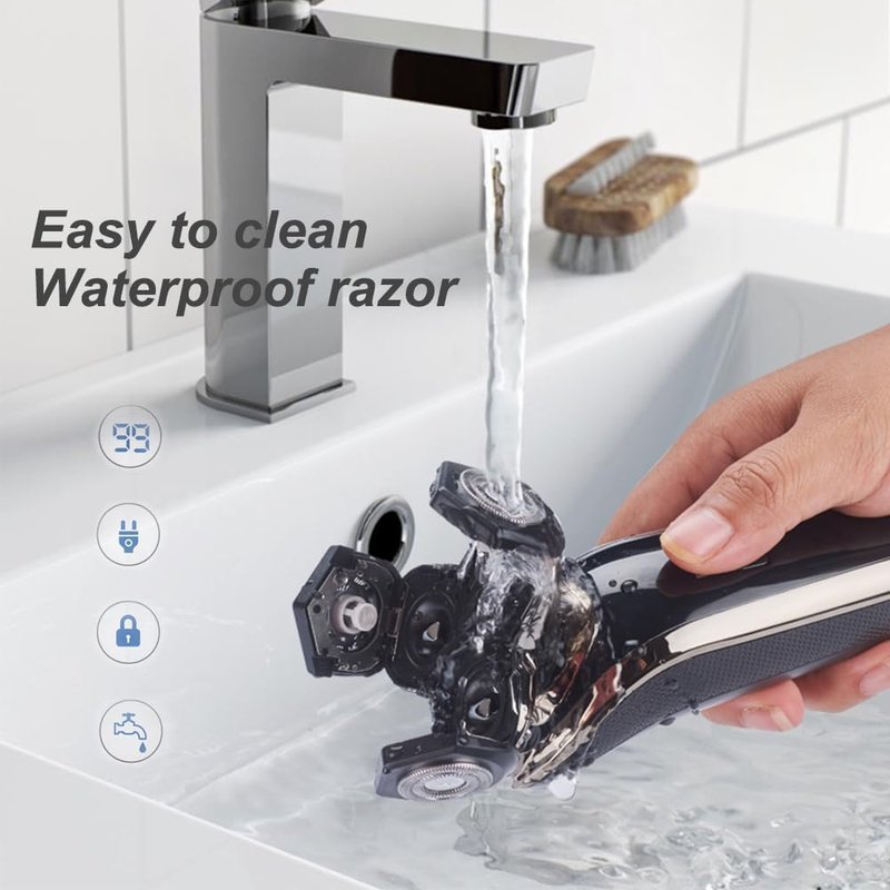 Electric Razor for Men - Rechargeable Waterproof Rotary Shaver with Nose & Sideburn Trimmer | Face Cleaning Brush