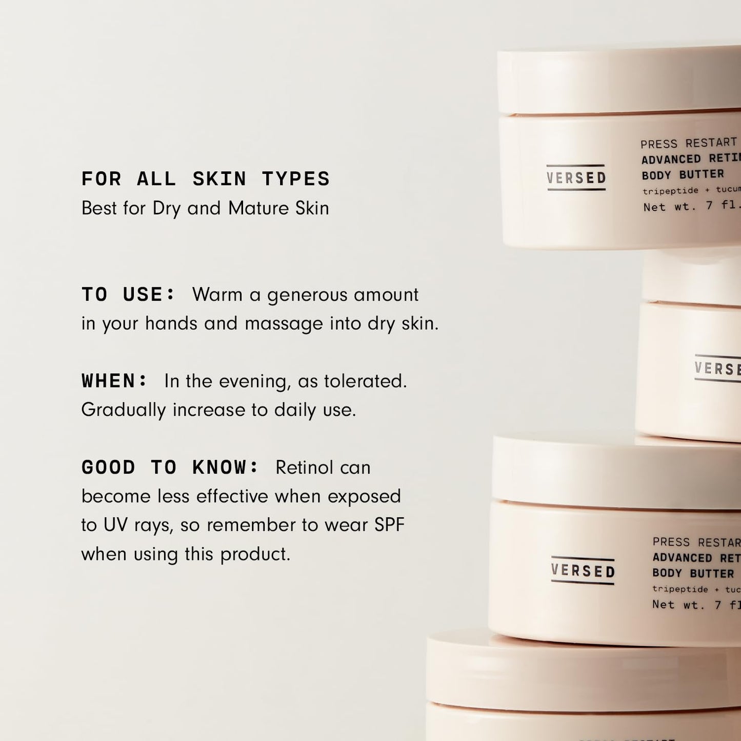 Versed Advanced Retinol Body Butter - Encapsulated Retinol Body Lotion & Skin Firming Cream - Infused with a Tripeptide & Vitamin-Rich Butters to Repair and Renew Dry Skin (7 oz)