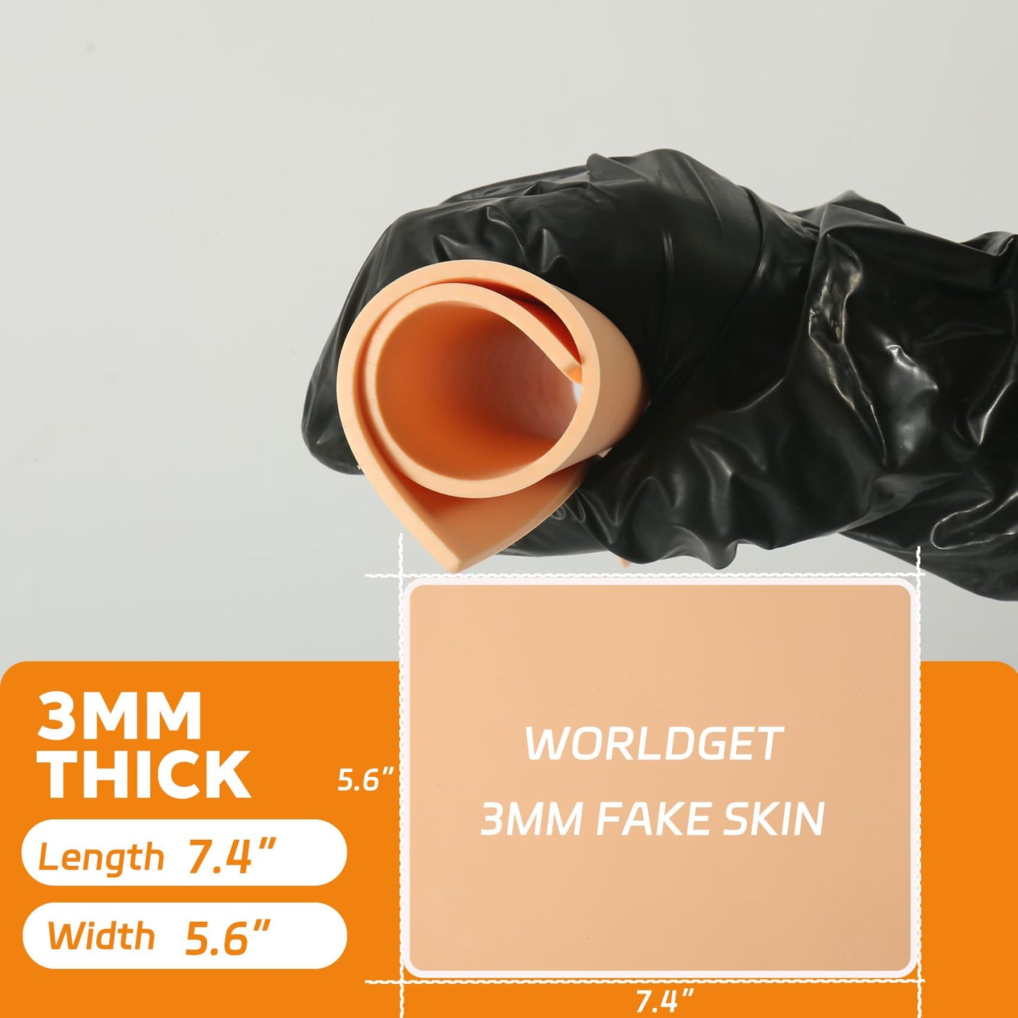 WORLDGET 15Pcs 3MM Thick Tattoo Practice Skins - Double Sided Premium Soft Silicone Fake Skin Blank Sheets 7.4"x5.6" for Beginners and Experienced Artists Tattooing Microblading Supplies