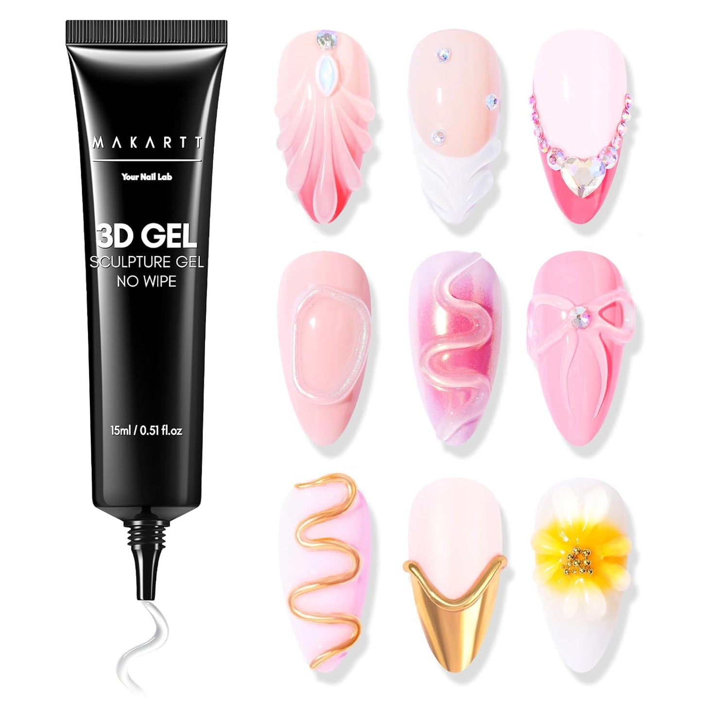 3D Nail Gel Sculpting Kit - DIY Nail Art Designs with Luminoza 10W Cordless UV/LED Lamp | 15g Bundle
