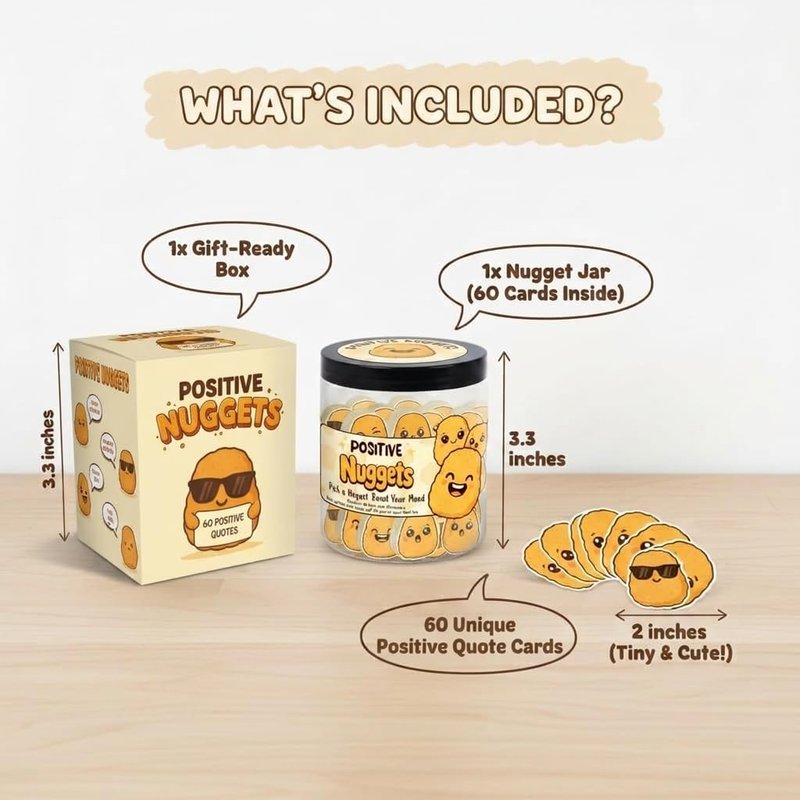 DEARMINE Positive Chicken Nuggets Jar with 60 Affirmation Cards, Emotional Support Chicken Gift, Chicken Nuggets Gifts, Gag Cute Funny for Women, Teens, Men