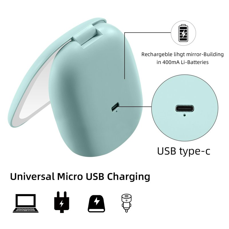Compact Magnifying Travel Makeup Mirror with LED Light - 3.5 inches 1X/10X Magnification Small Hand Pocket Dimmable Double Sided USB Rechargeable Touch Screen, Portable Tabletop Cosmetic (White)