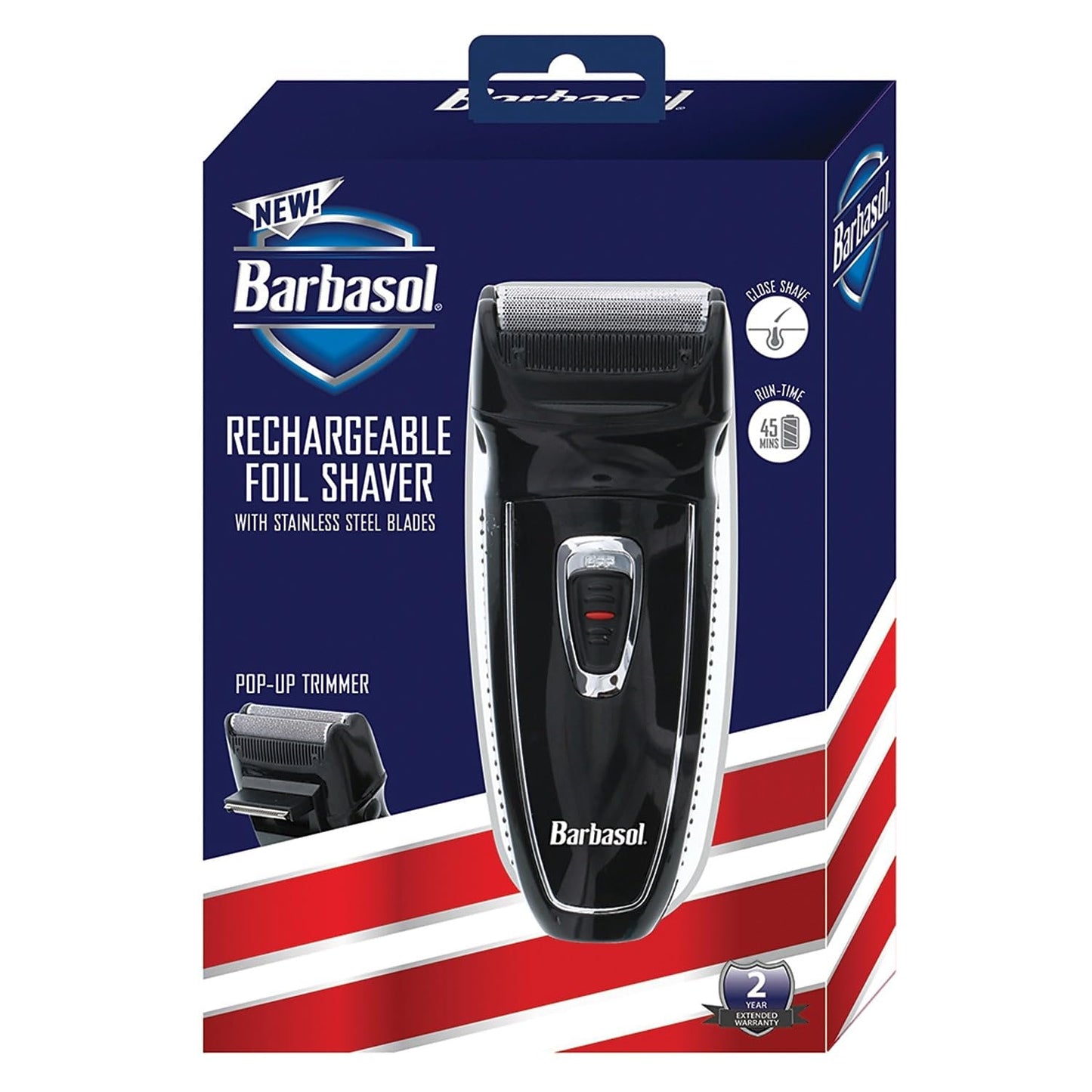 Barbasol Rechargeable Electric Foil Shaver with Stainless Steel Blades and Pop Up Trimmer