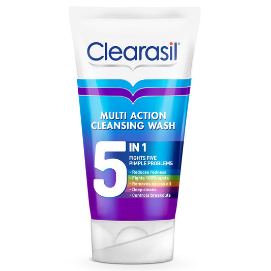 Clearasil 5-in-1 Face Wash 150 ml, Salicylic Acid Cleanser for Acne, Blackheads, Anti-Redness, Spot Treatment, Reduces Pimples, Clears Skin, Effective Skincare Solution