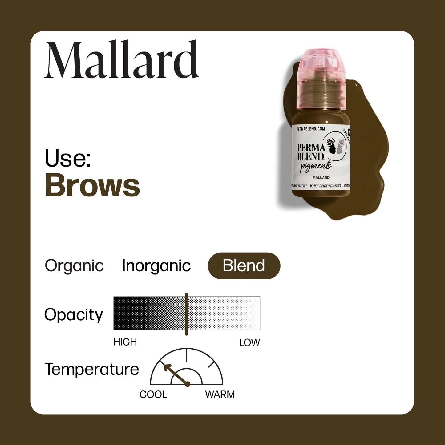 Perma Blend - Mallard - Microblading Ink for Permanent Eyeliner - Professional Tattoo Ink - Cool Medium Brown Tattoo Ink Makeup - Vegan (0.5 oz)