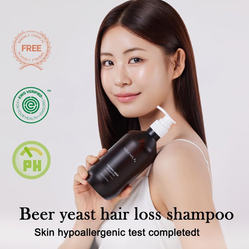NINEMILA Calming Beer Shampoo with Biotin & Collagen for Thinning Hair, Postpartum Care, Hard Water Safe, Vegan, Sulfate-Free, Paraben-Free, Color-Safe Formula, 16.9 Fl oz