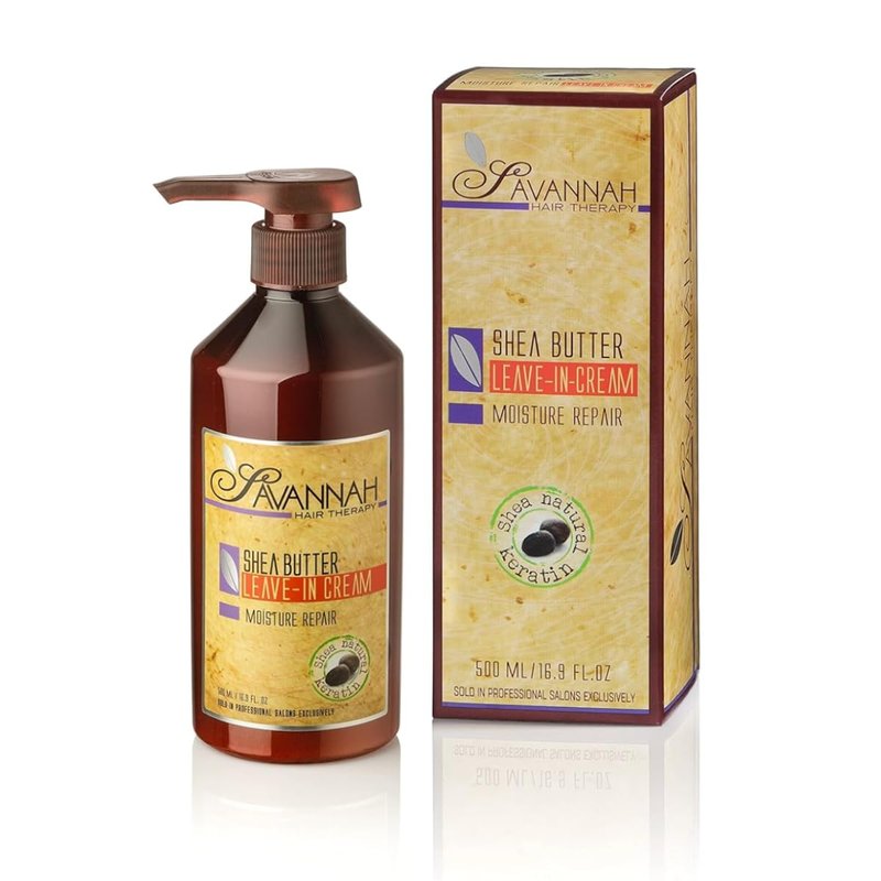 Savannah Hair Therapy Leave-In Cream - Moisturizing Anti-Frizz Treatment with Shea Butter & Keratin | 500 ml (16.9 oz)