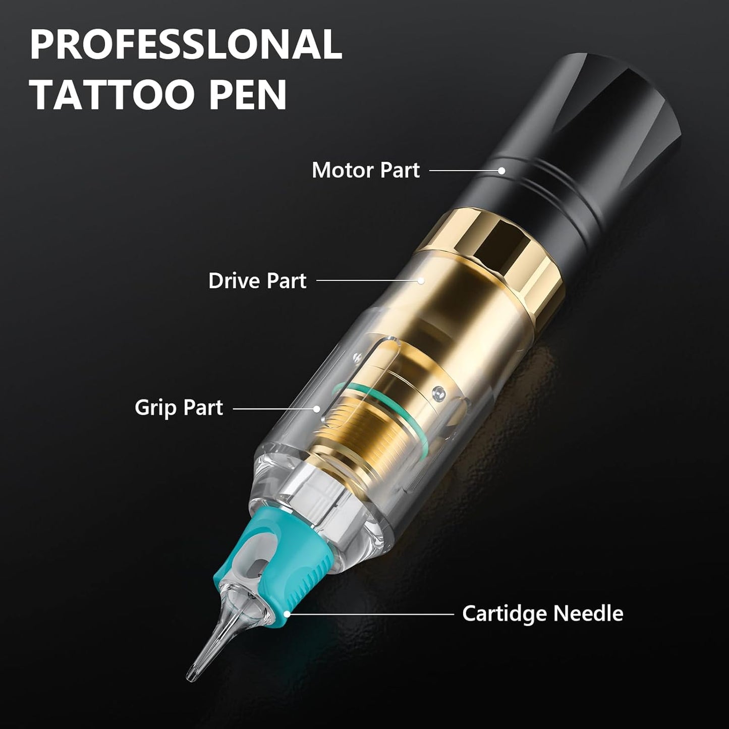 Wireless Tattoo Machine Pen Kit - Complete Tattoo Gun Set with 2 Batteries, 16 Needles & 7 Ink Colors