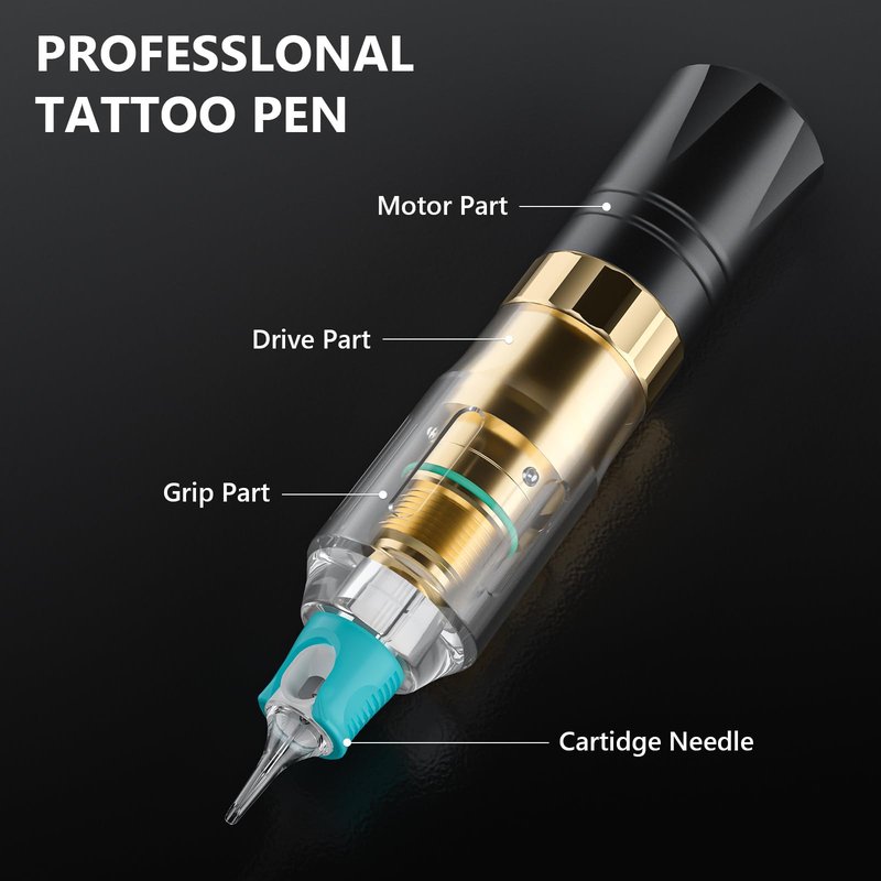 HAWINK Tattoo Pen Kit Rotary Gun Machine with Tattoo Power Supply 20Pcs Cartridge 7 inks 154KITP199-1