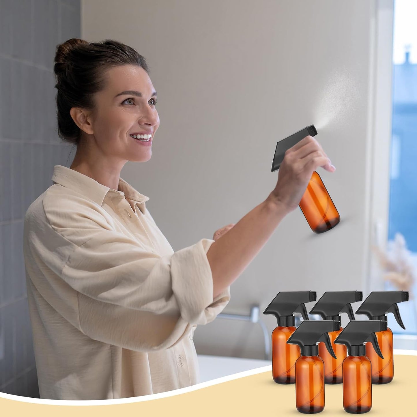 Fumete 20 Pcs 4 oz Glass Spray Bottles - Refillable Trigger Sprayers for Essential Oils, DIY, Kitchen & Hair | Amber