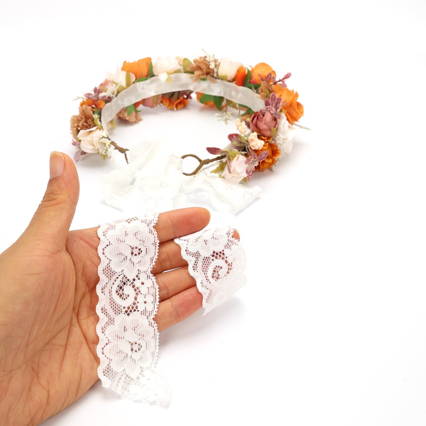 PoshMyra Dusty Pink Flower Crown for Girls (Burnt Orange-Adult)