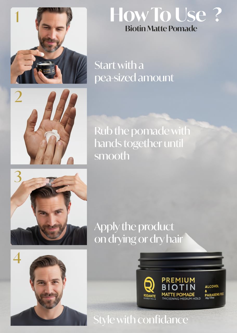 Biotin Matte Cream Texture Paste - Premium Thickening Pomade for Men | Medium Hold & Hair Growth Support, 85g/3oz