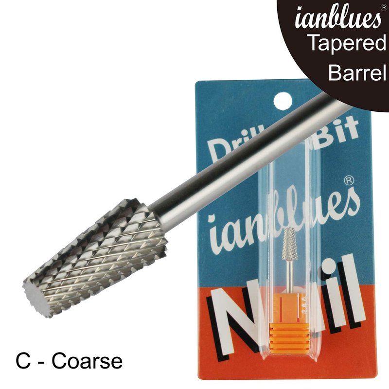 ianblues Tapered Barrel Carbide Nail Drill for Electric Manicure Drill Machine, Pro-Remove Nail Gels, Acrylic Gels, Dip Powder, or Normal Nail Care (C -Coarse, Silver)