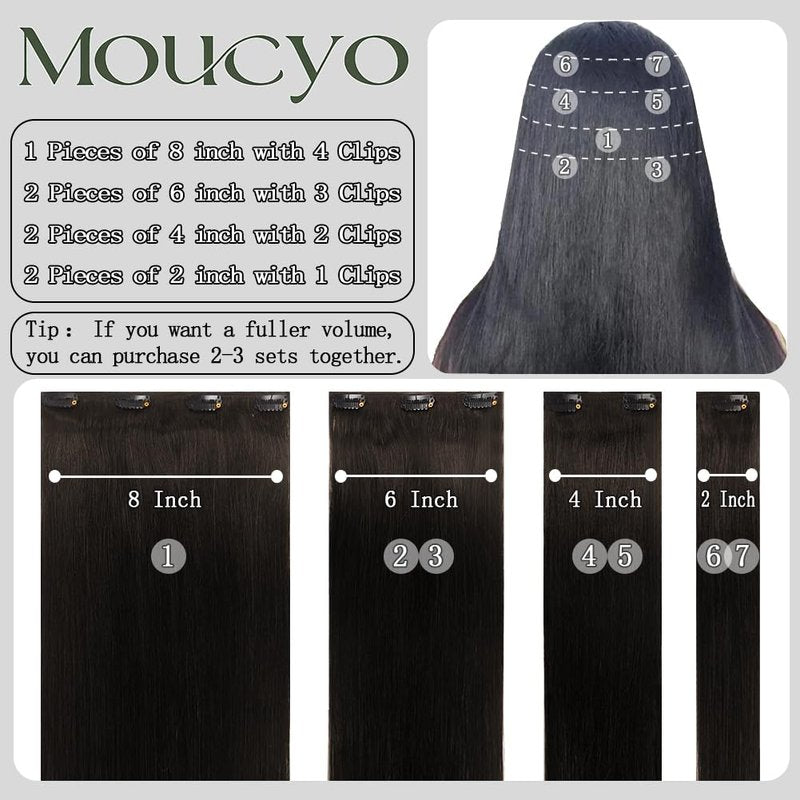 Real Human Hair Clip-In Extensions - 100% Brazilian Remy, Seamless & Invisible | 16 Inch, 7pcs, #2 Dark Brown