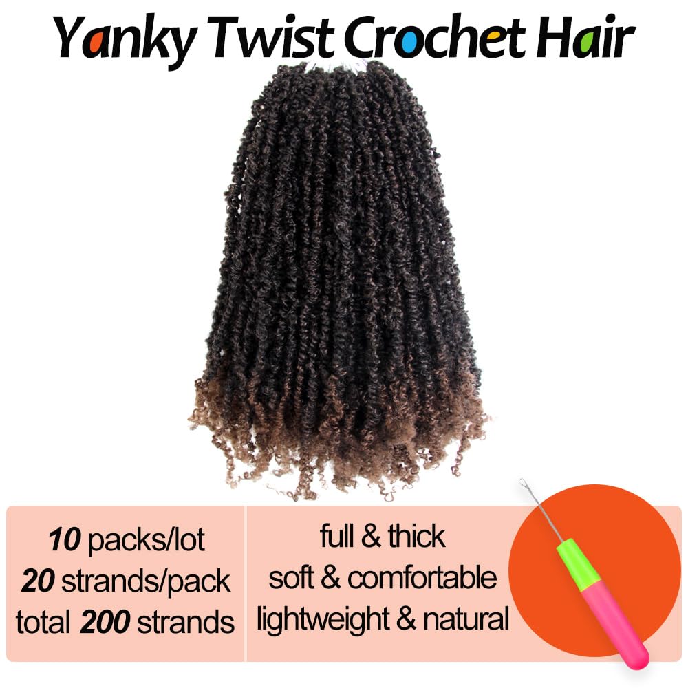 Cisinpo Yanky Twist Crochet Hair 14 Inch 10 Packs Pre-Twisted Ombre Light Brown Micro Spring Twist Boho Senegalese for Black Women (T30, Total 200 Strands)