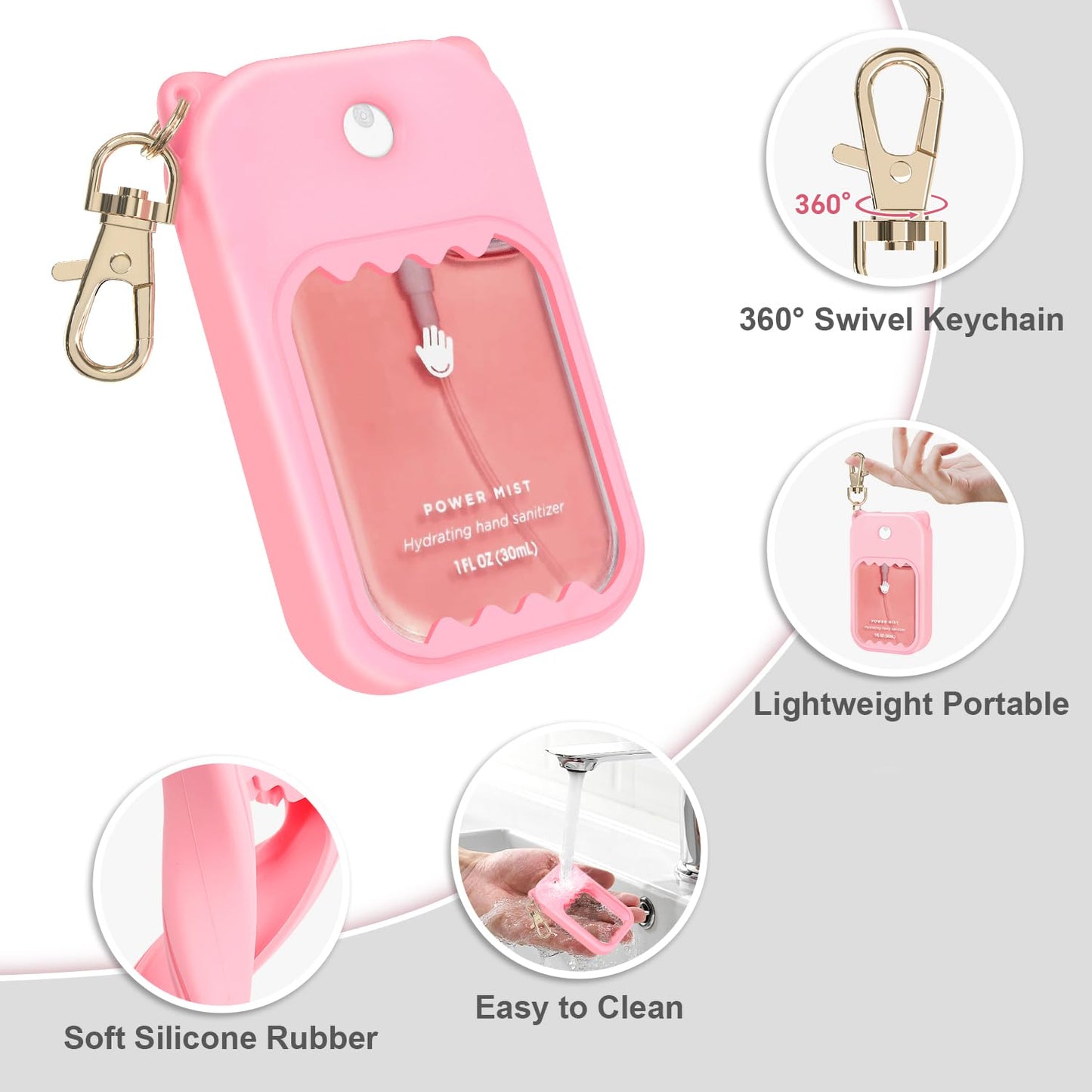 3Pcs Hand Sanitizer Spray Case for Touchland Silicone Touchland Case Keychain Cute Hand Sanitizer Holder Keychain Compatible with Touch land Power Mist Gentle/Glow Mist (Pink & Purple & Blue)