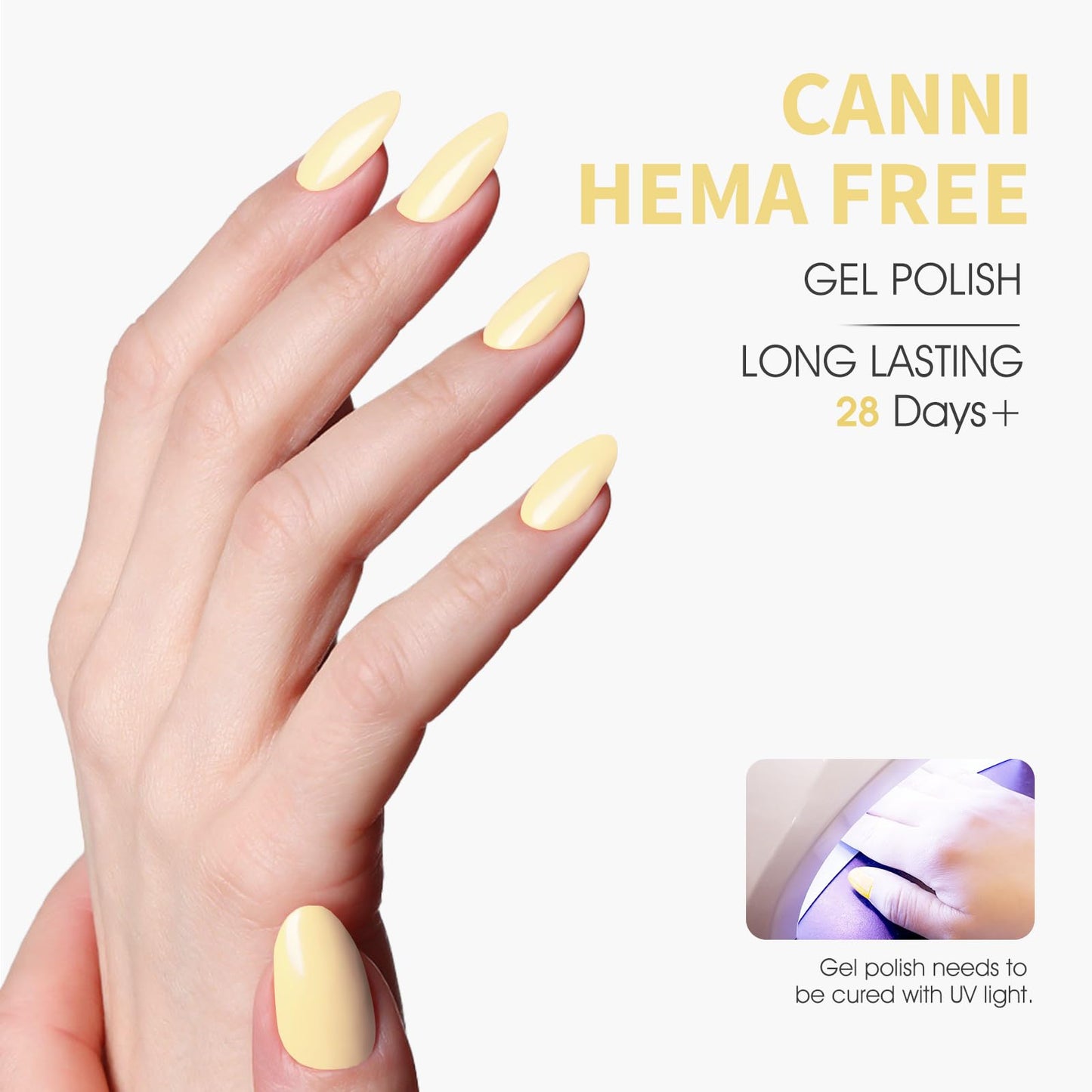 CANNI Pastel Yellow Gel Nail Polish, 1Pcs Pale Light Yellow Gel Polish Butter Neon Color High Gloss Soak Off U V Nail Manicure Salon DIY