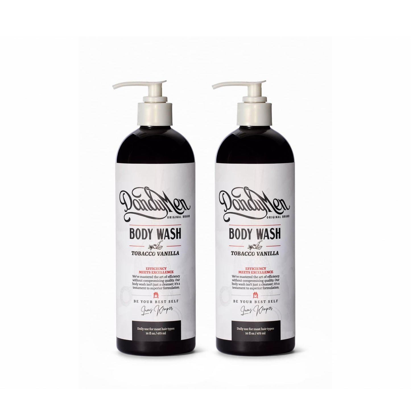 DandyMen Men's Body Wash - Tobacco Vanilla - Deep Cleansing Shower Gel with Vitamin B5 - Hydrating Daily Wash, 16 oz, 2-Pack