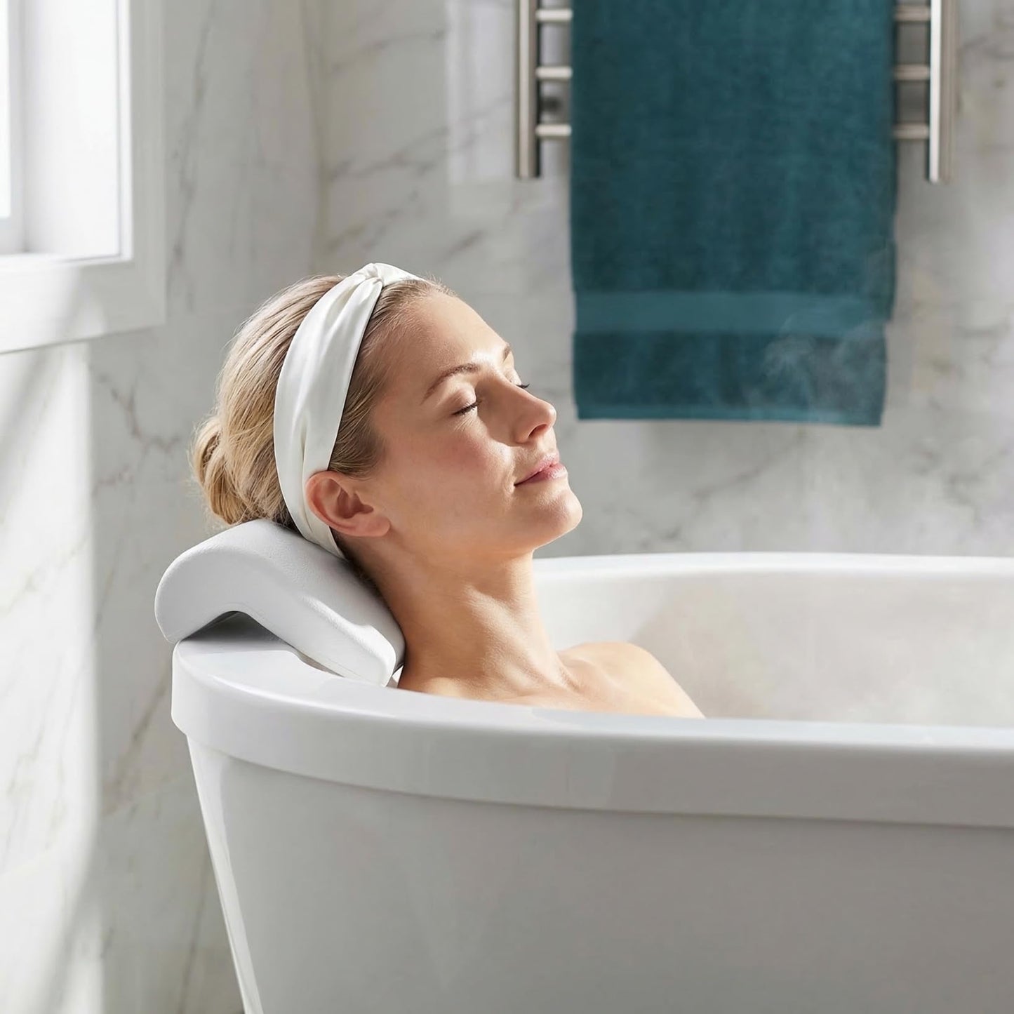 POPETPOP Bath Pillow for Tub - PU Wave Bath Pillow, White Bath Tub Pillows for Head and Neck, Waterproof Tub Pillow for Bathtub, Bath Accessories for Women Men Home, Hotel, Salon, Spa (11.59'' X 5.70'
