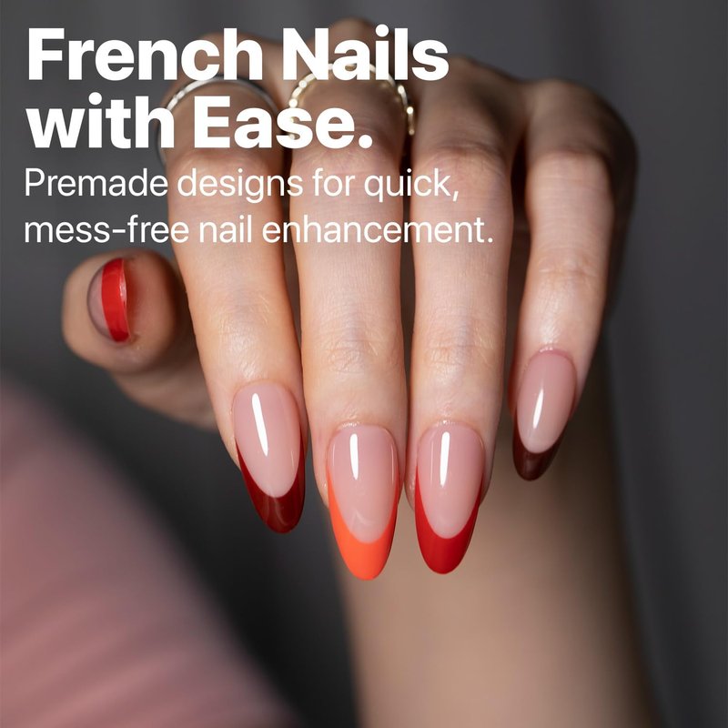 French Tip Press On Nails - Red Series Medium Almond Fake Nails | 150PCS, 15 Sizes, 5 Styles, Beginner-Friendly