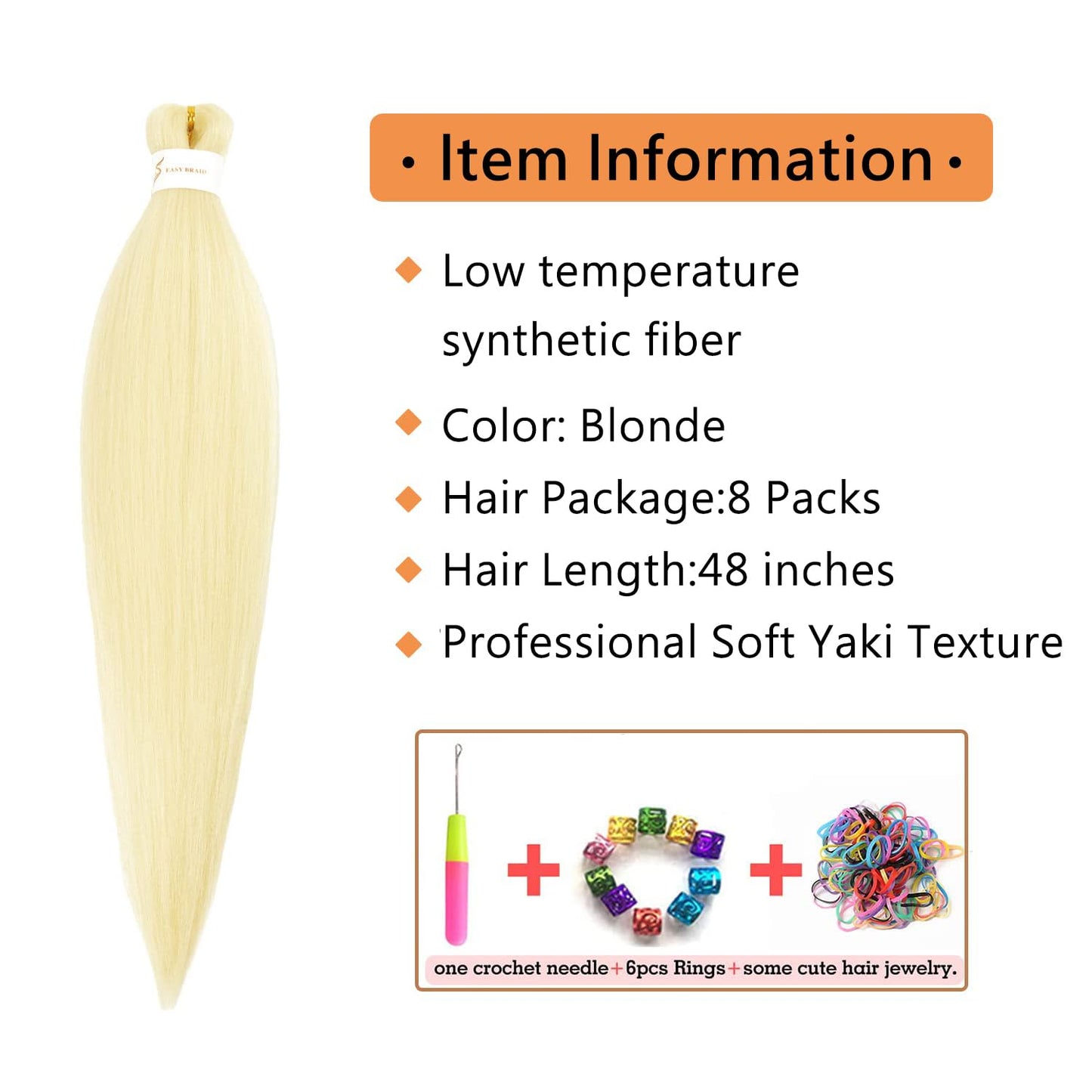Ubeleco Braiding Hair, Pre-stretched Braiding Hair 8 Packs 48 Inch Soft Yaki Texture, No Itch, Hot Water Setting Hair Extensions for Braids Bleached Blonde (48in,#613)