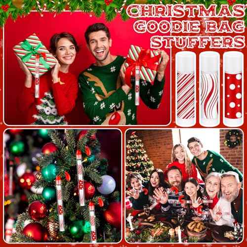 24 Pack Christmas Lip Balm Bulk Peppermint Candy Flavor Lip Balm with Candy Cane Tubes Christmas Party Gifts Stocking Stuffers Holiday Employee Staff Teacher Appreciation Gifts for Women(Stylish)