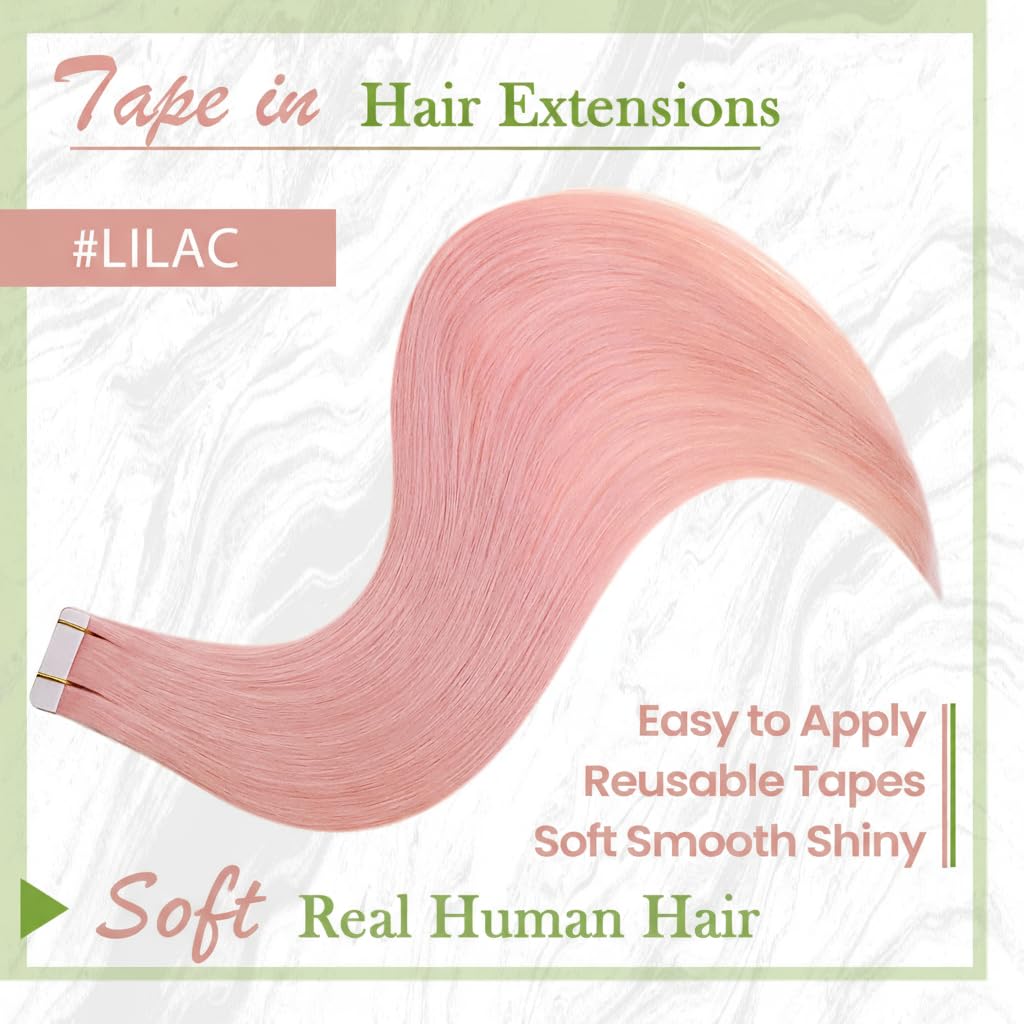 RUNATURE Pink Tape in Hair Extensions Human Hair 14 Inch 20g 10pcs