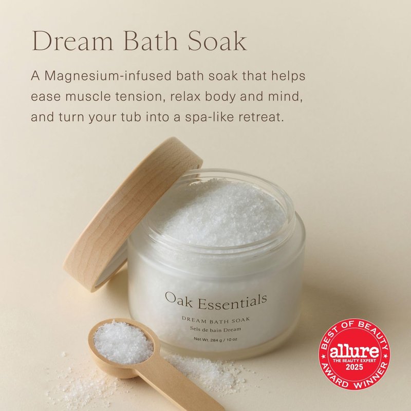Oak Essentials Dream Bath Soak, Magnesium Bath Salts with European Sea Salt, Lavender, Chamomile and Geranium Oils, Restorative Soak for Recovery and Relaxation, 10 Oz