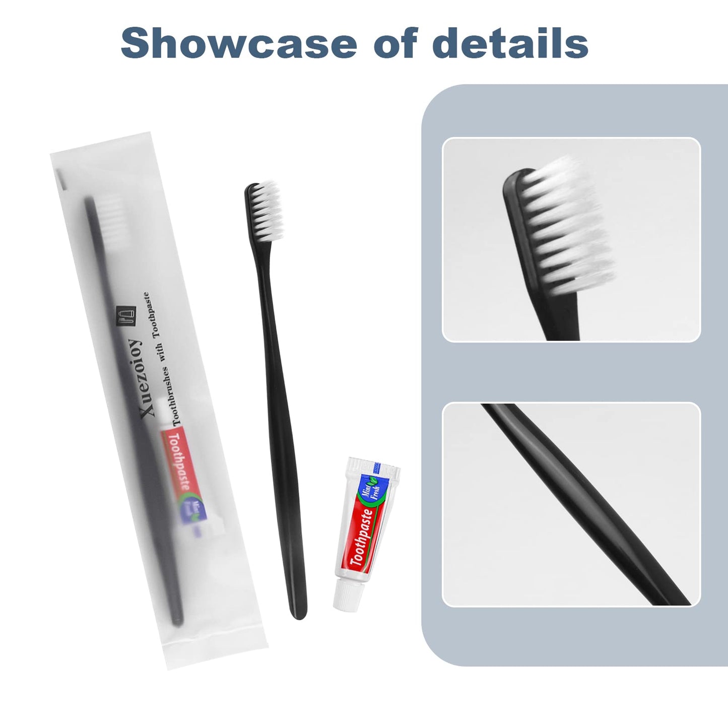 Xuezoioy Disposable Toothbrushes with Toothpaste Pack of 50,Black Individually Wrapped Disposable Travel Toothbrush Kit in Bulk for Homeless,Nursing Home,Shelter,Hotel,Charity