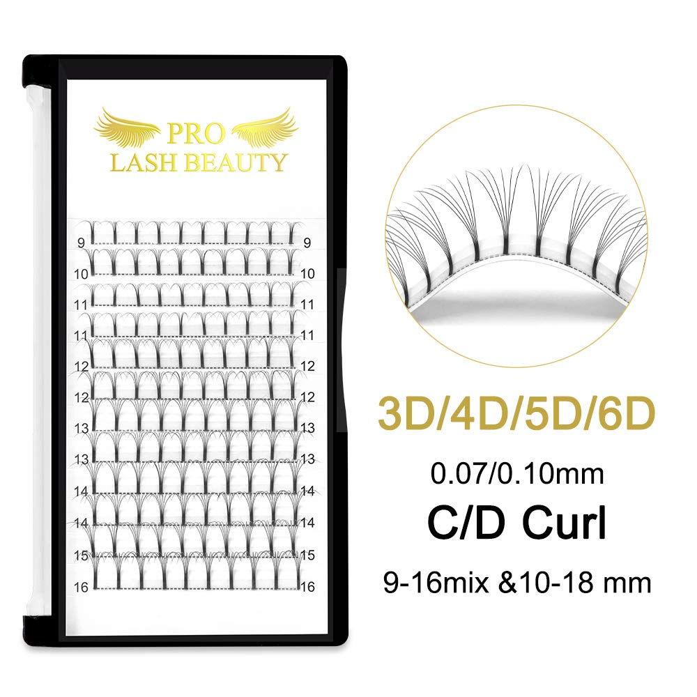 Premade Volume Eyelash Extensions 4D-D-0.07-18 Long Stem Premade Fans Eyelash Extensions Volume Lash Extensions .07 .10 Premade Volume Fans C D Curl Pre made Lash Fans(4D-D-0.07,18 mm)