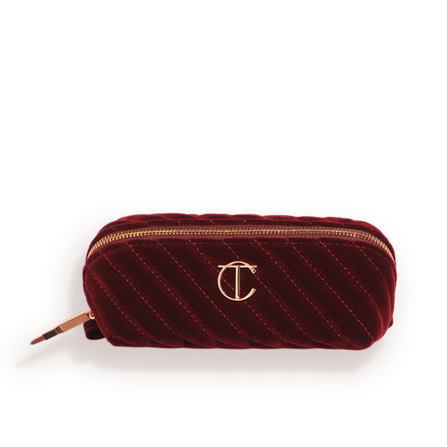 Charlotte Tilbury Mini Travel Makeup Bag of My Dreams - Quilted Velvet Skincare, Fragrance & Cosmetic Organizer with 2 Compartments & Zip Pocket - Iconic Night Crimson Toiletry Bag