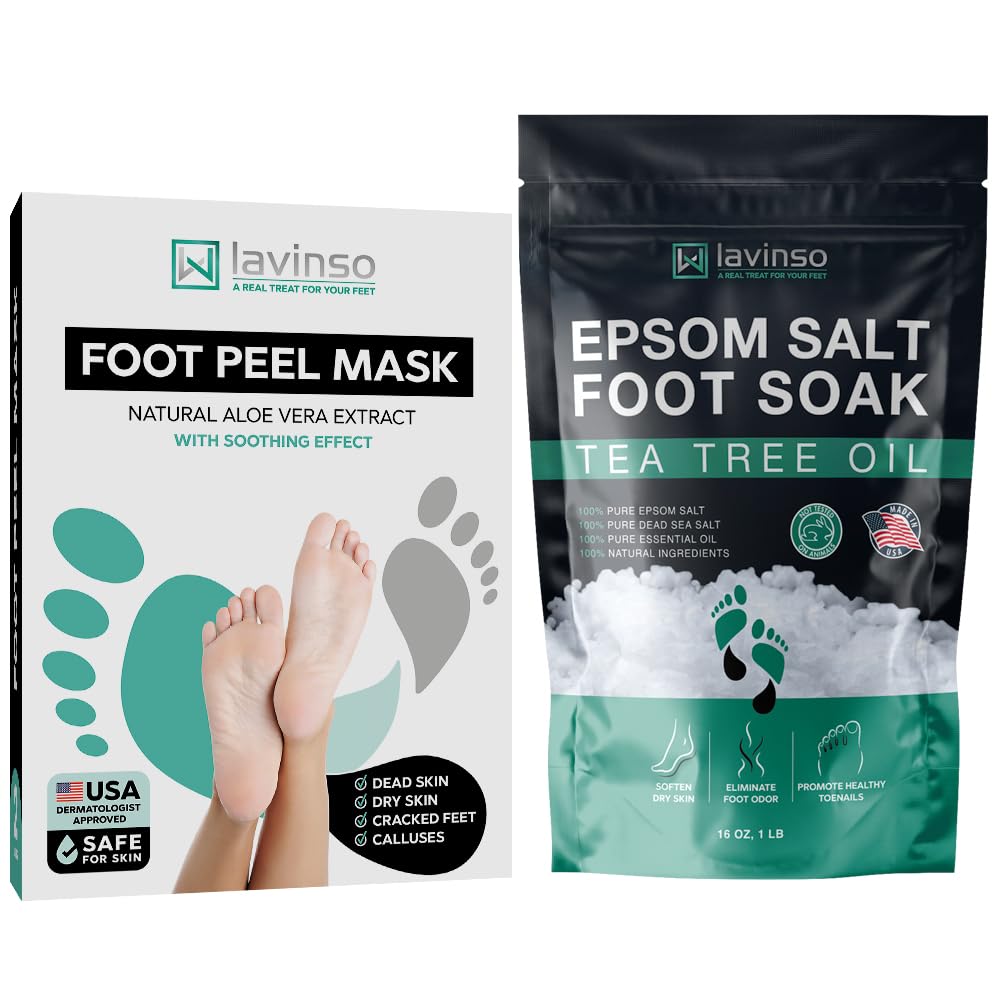 Lavinso Foot Peel Mask | Tea Tree Soak Care Kit for Dry, Cracked Feet - Removes Dead Skin & Calluses (1 lb)