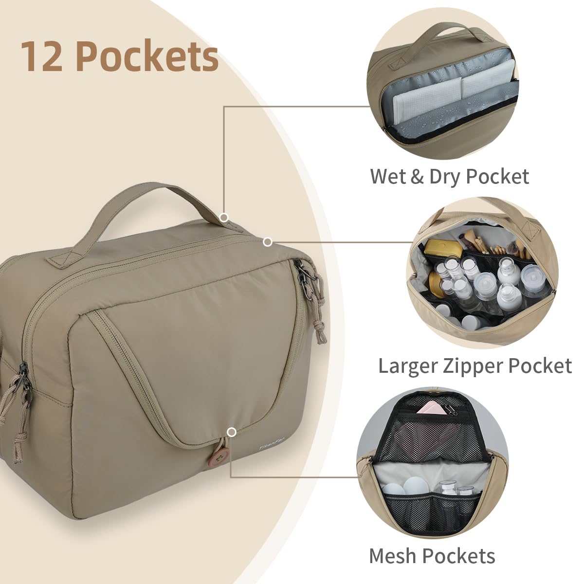 12Pockets Womens Makeup Bag, LightWeight Travel Toiletry Bag Womens, Large-Open Cosmetic Bags For Women, Travel Bags For Women Toiletry