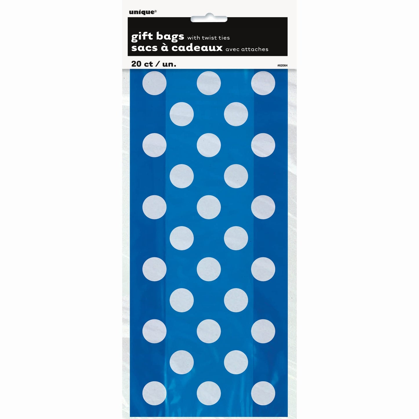 Royal Blue Polka Dots Cellophane Bags - 14" x 5.63" (Pack Of 20) | Premium Elegant Treat Bags For Gifts, Party Favors & Candy Packaging