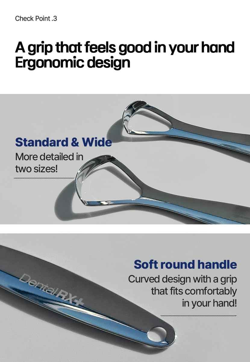 Dental RX+ Surgical Steel Tongue Scrapers for Adults and Kids (2 Pack, Different Size), Surgical Steel Tongue Cleaners, Prevent and Reduce Bad Breath