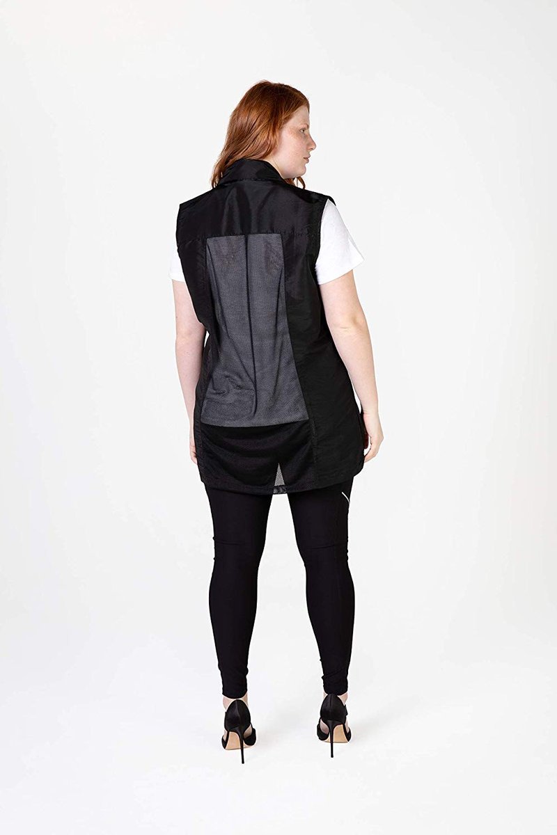 A Size Above Plus Size Vented Mesh Back Salon Stylist Vest, Cut for Curves, Stretch Mesh Back, Lower Pockets with Zippered Bottoms, Lightweight, Water Resistant Nylon/Poly, Black, 1X