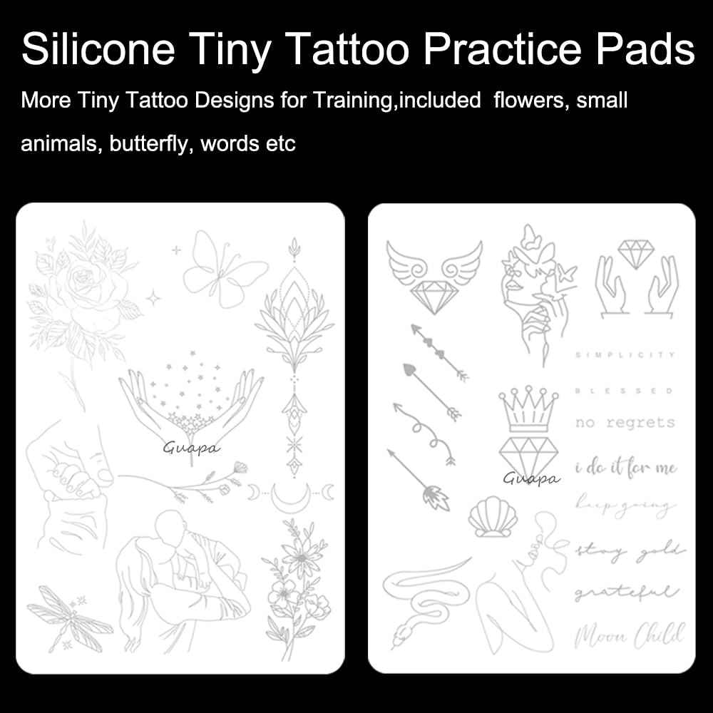 Tiny Tattoo Practice Skin Double-Sided Pre-Stenciled Fine Line Tattoo Practice Sheet Minimalist Tiny Tattoo Pad Meaningful Tiny Tattoos for Tattoo Beginner Training Supplies (5PCS)