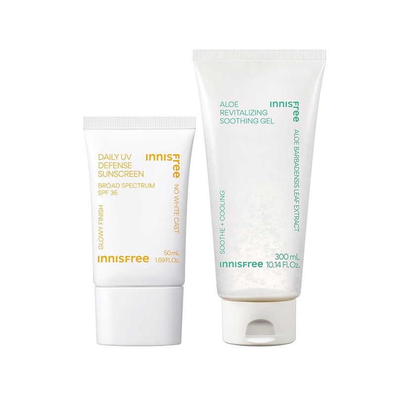 Innisfree Daily UV Defense Sunscreen & Aloe Soothing Gel Bundle | Korean SPF & Hydrating Duo